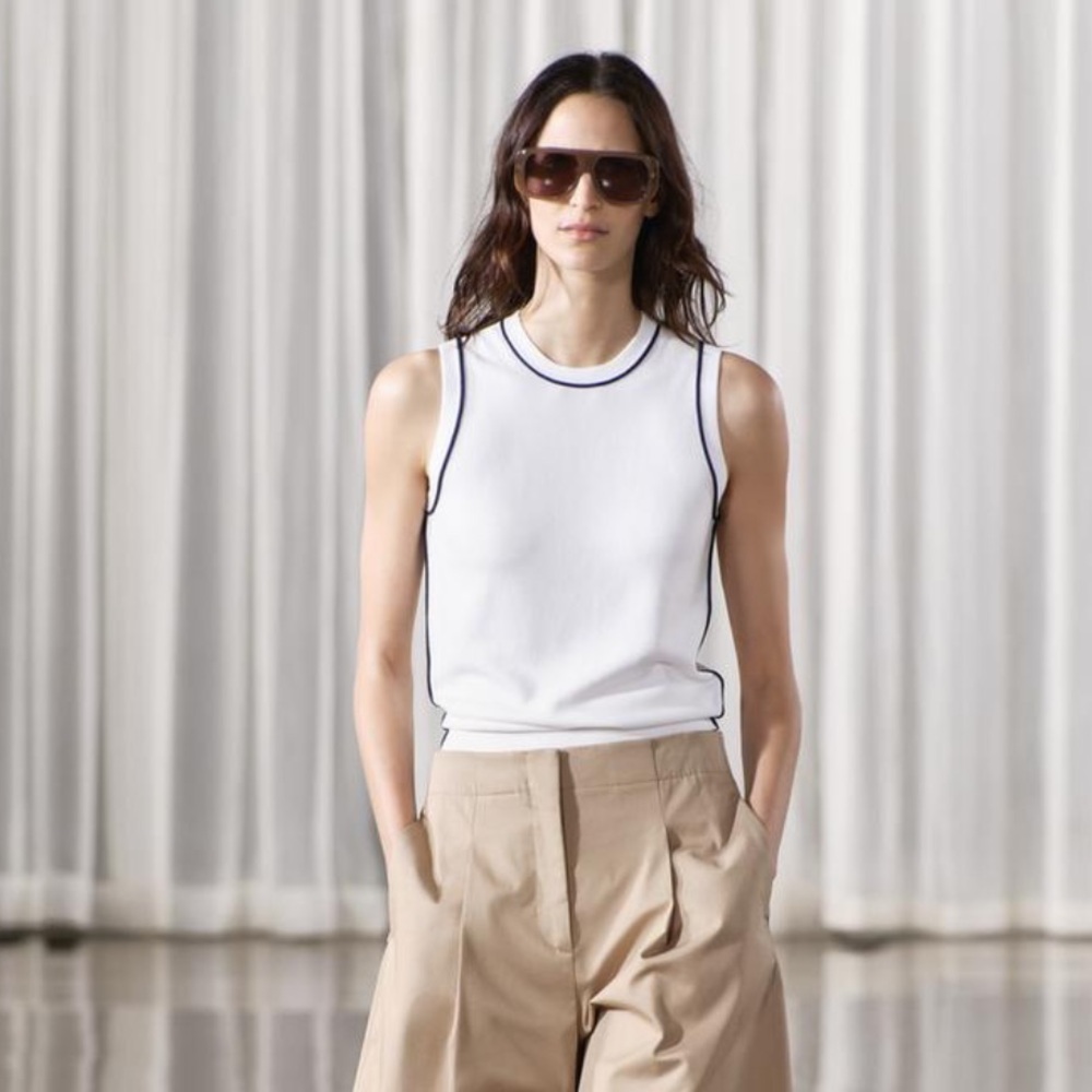 ZARA Sleeveless round neck top with contrast trims